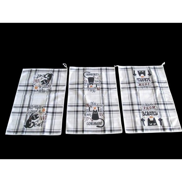 Cat lovers Theme Quotes Kitchen Cotton Dish Towels Set of 3 New - Picture 2 of 13